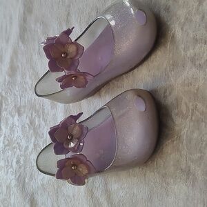 Mini Melissa Girls' Shimmery Lavender Flower Mary Jane Shoes